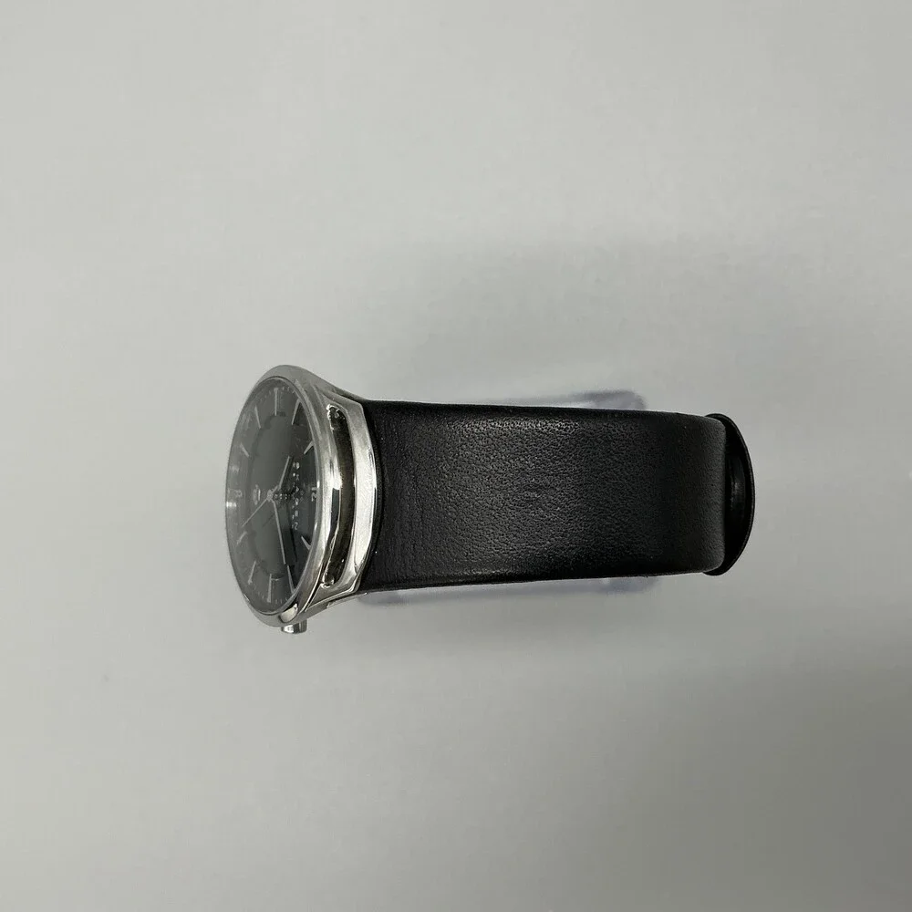 Skagen 597SLB Womens Watch 30mm Black Dial Leather Date Stainless New Battery